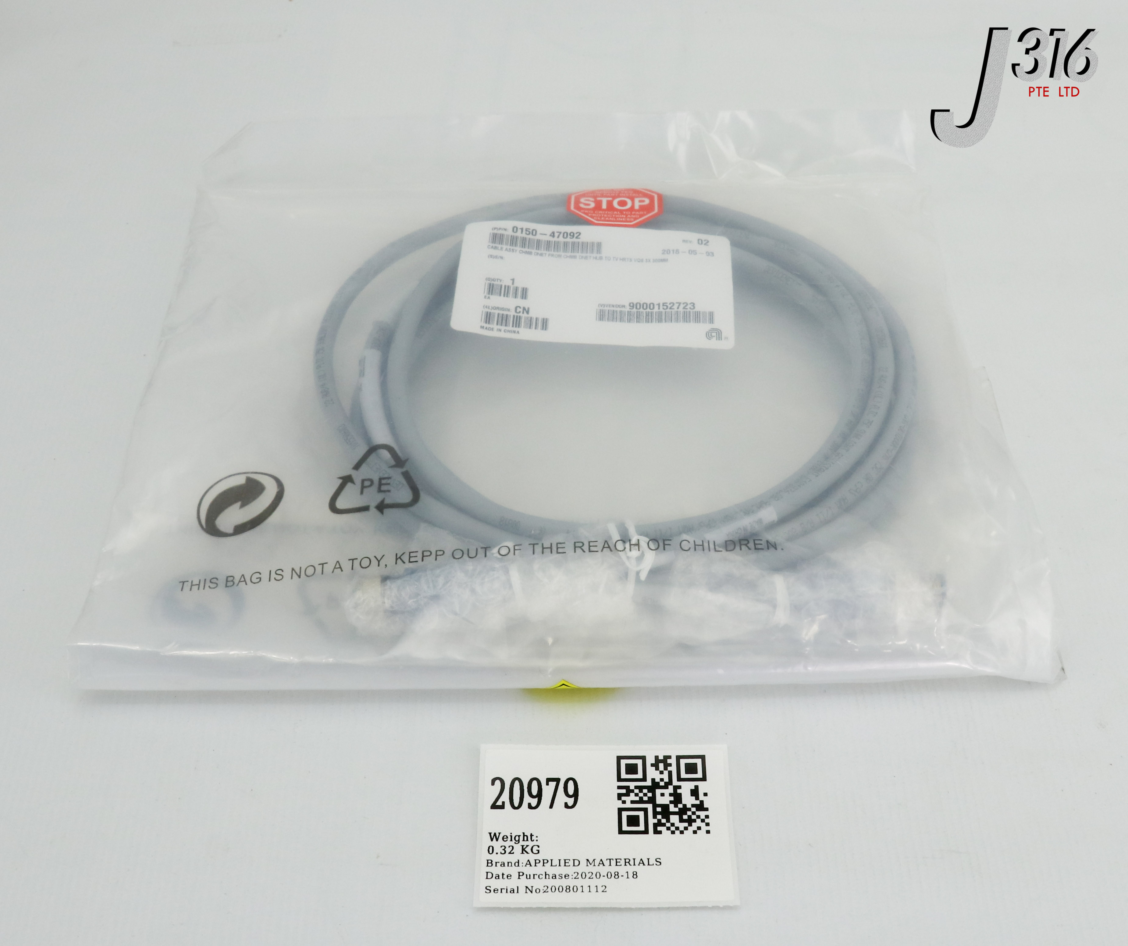 20979 APPLIED MATERIALS CABLE ASSY, CHMB DNET, 3X 300MM (NEW) 0150